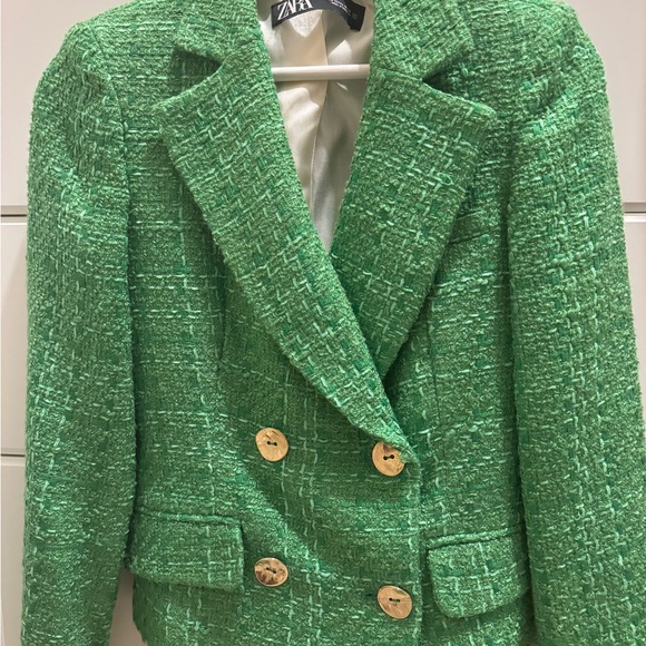 ZARA Women's Green Tweed Blazer - Picture 3 of 4